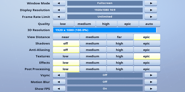 Gorb Fortnite Video settings